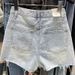 K Women's New Oversized Loose A-line Ripped Denim Shorts With Rough Edges_mkmklike.com