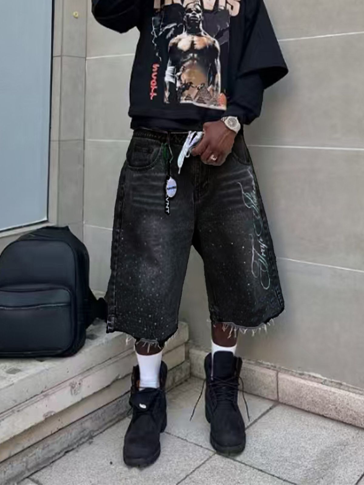 K American Retro Cowboy Shorts Straight Wide Leg Loose Mid-Waist Pants. No Accessories_mkmklike.com
