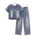 Summer Fashion Denim Two Piece Suit Elastic Trousers Hooded Jacket Women Wide Leg Stylish Loose Slim Two Piece Set_mkmklike.com