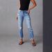 Women's Distressed Straight-Leg Jeans – Classic Blue Denim With Ripped Details (S-XL, Mid-Rise)_mkmklike.com