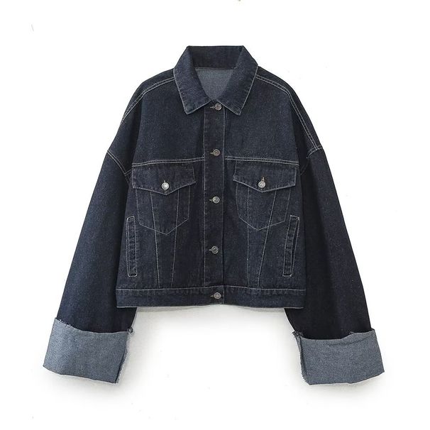 K Women's Denim Jacket With Flared Cuffed Trousers Set_mkmklike.com