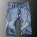 Men's Summer Thin Stretch Denim Shorts Patchwork Five Point Loose Straight Leg Casual Mid Length Korean Style Trendy Clothing_mkmklike.com
