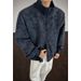 Gray Tie-Dye PU Leather For Men, Autumn American Retro Boxy Fit Coat, Stylish Stand Collar Workwear Baseball Jacket_mkmklike.com