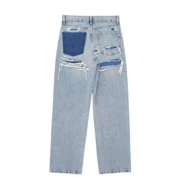 Women's Clothing Distressed Loose-Fit Women’s Jeans – High-Waisted Stretch Denim With Decorative Holes_mkmklike.com