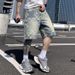 Men's Clothing High Street Plaid Denim Shorts Trend Retro Loose Straight Jacquard Five Point Pants_mkmklike.com