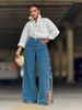 Handcrafted Floral Embroidered High-Slit Distressed Denim Jeans For Women – Vintage Boho Streetwear (Blue, S-2XL)_mkmklike.com