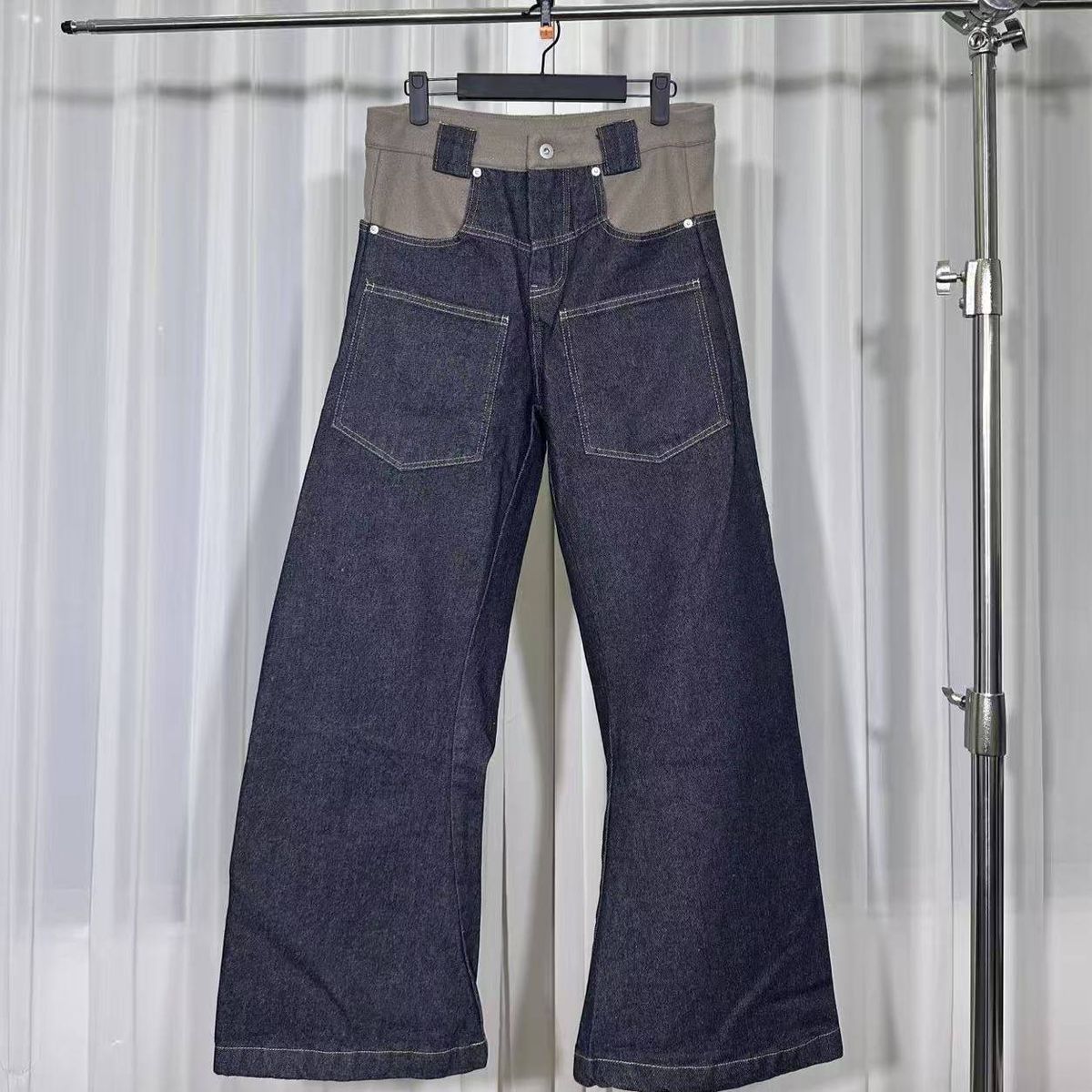 Men's Raw Denim Jeans – Reverse Stitch Relaxed Straight With Micro Flare & Blade Cut_mkmklike.com