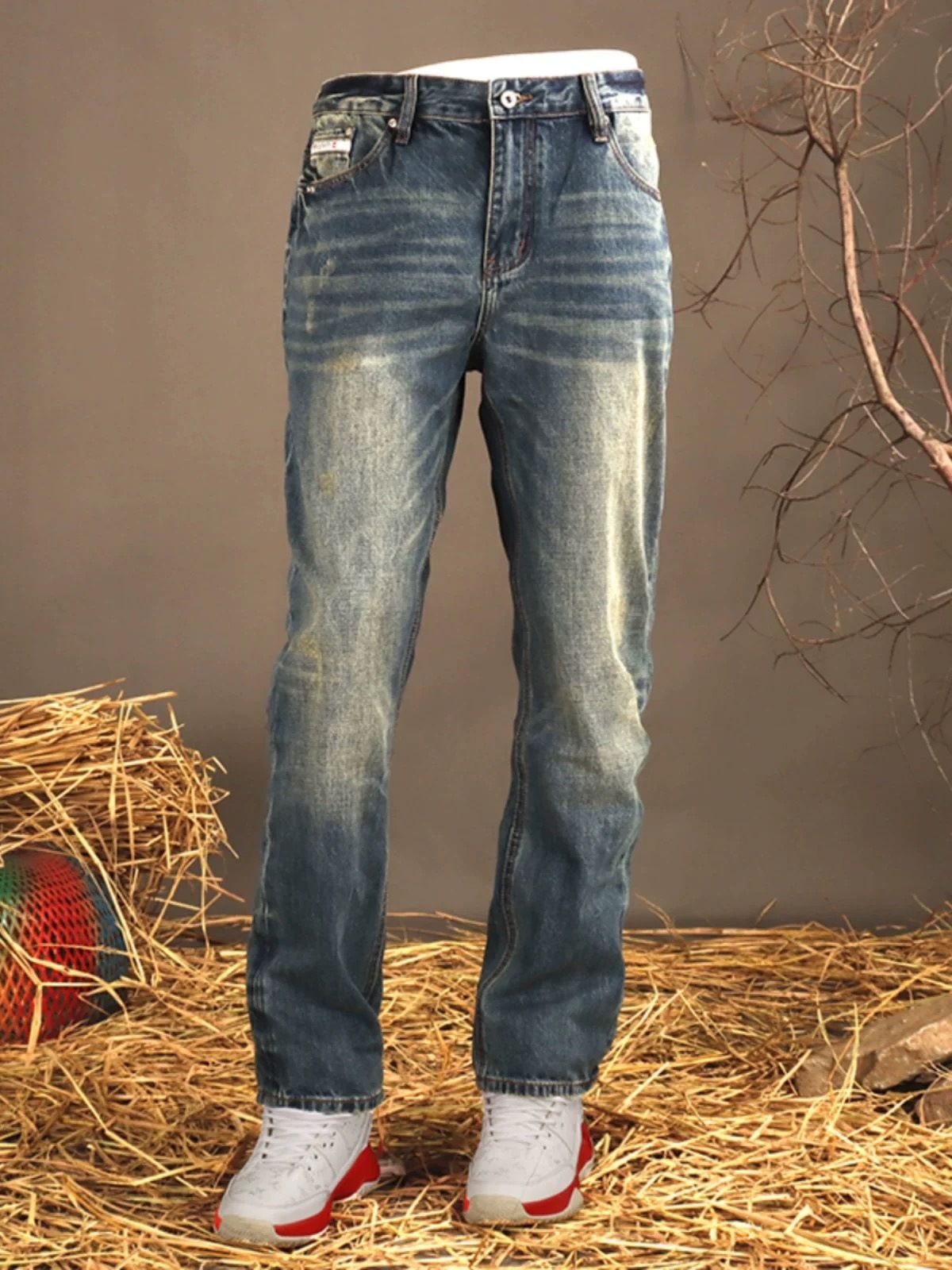 Vintage Washed Men's Jeans - Relaxed Straight Fit Retro Denim Pants For Casual & Street Style_mkmklike.com