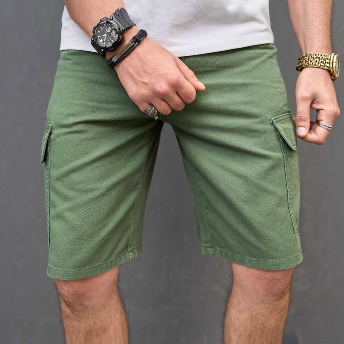 Men's Army Green Denim Shorts Mid-Length Summer Straight Leg Cargo Pants Multi Pocket Trousers in Stock_mkmklike.com