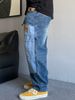 Men's Heavyweight Denim Jeans With Edgy Patches, Relaxed Straight Leg Fit For Casual Street Style_mkmklike.com
