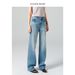 Women's High Waist Slim Straight Leg Jeans - Light Blue Stretch Comfort Fit Slimming Versatile Trousers_mkmklike.com