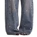 Women's High Waist Straight Leg Jeans Rivet Design Hot Fix Rhinestone European American Style Loose Trousers Trendy Retro_mkmklike.com