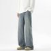 American High Street Washed Denim Jeans For Men, Spring 2025 New Trend Brand Elastic Waist Straight Leg Casual Pants_mkmklike.com