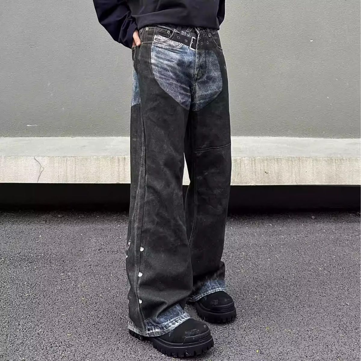 Men's Clothing Men's Autumn Heavy Fashion Brand Washing Technology Splash Ink Straight Jeans Trendy Casual Street Trousers_mkmklike.com