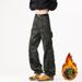 High Street Straight Jeans Men's Beveled Camouflage Logging Fleece Thickened Casual Long Pants_mkmklike.com