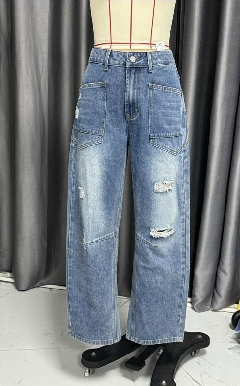 Women's New Retro Ripped Straight Leg Pants, Fashionable And Casual Patchwork Pants, Loose Jeans_mkmklike.com
