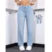 Women's Stretch Washed Denim Straight Leg Jeans With Drawstring Waist - Comfortable Casual Blue Jeans For Everyday Wear_mkmklike.com