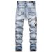 Men's Distressed Slim Fit Jeans With Graffiti & Splash Paint Design - Street Style Casual Tapered Pants For Teens & Young Adults_mkmklike.com