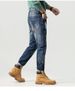 Men's Distressed Patchwork Embroidered Slim Fit Jeans - High Street Fashion Straight Leg Denim Pants For Casual Wear_mkmklike.com