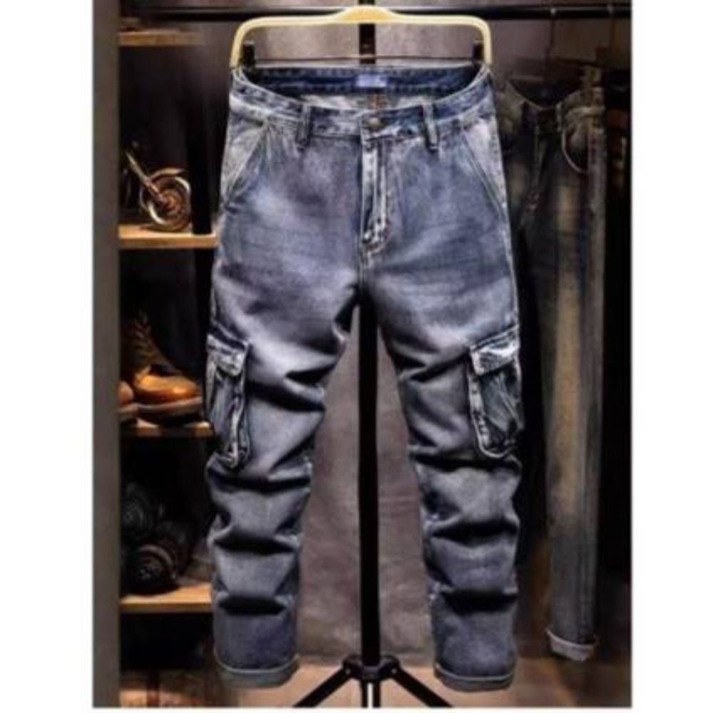 Men's Clothing Personalized Jeans Streetwear Distressed Denim Pants - Summer Vintage Wash, Multi-Pocket Cargo Style, Hip-Hop Inspired For Men (S-3XL)_mkmklike.com