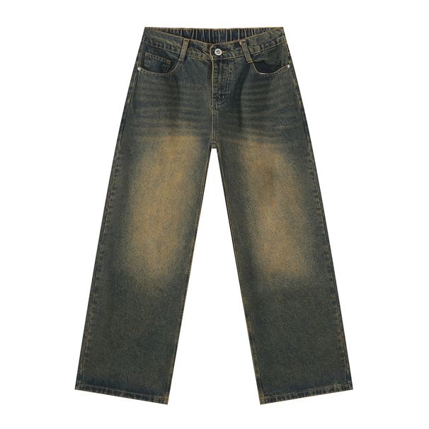Men's Clothing Straight Leg Versatile Distressed Elastic Waist Vibe Style Washed Jeans_mkmklike.com