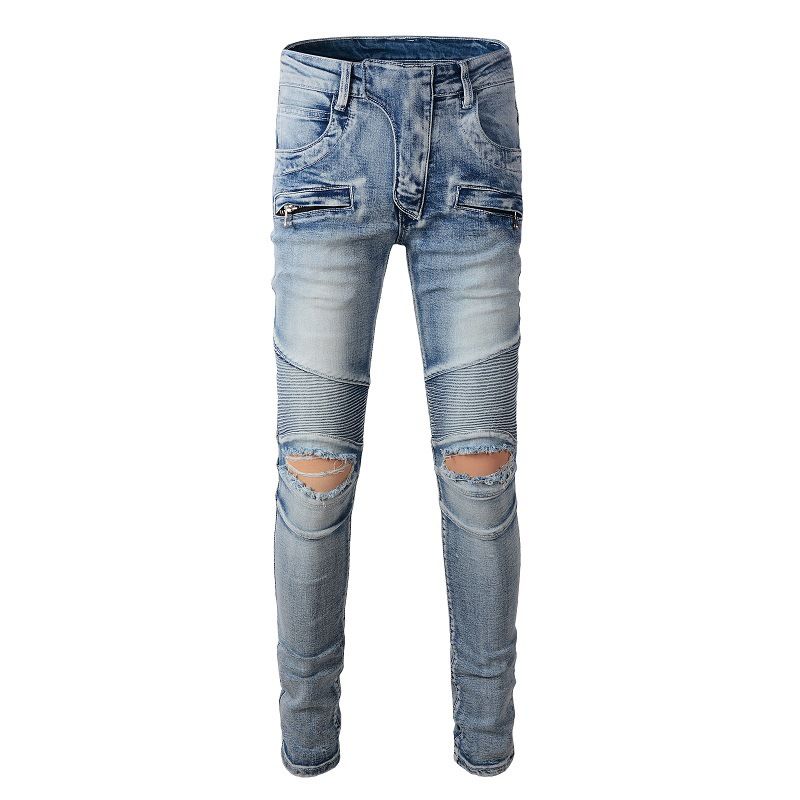 Men's Clothing Jeans For Men, Three Dimensional Tailoring, American Retro Stretch Tights, Men's Straight Leg Ripped Jeans 917_mkmklike.com