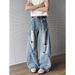 Unisex Vintage High Street Distressed Denim Pants Relaxed Fit Slight Flare Clean Aesthetic Artisan Washed Blue Jeans Men's Clothing_mkmklike.com