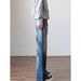 Men's American Retro Blue Washed Denim Jeans Straight Leg High Street Style Mid Waist Long Cotton Non-Stretch_mkmklike.com