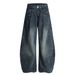 Washed Vintage Scimitar Jeans For Men Street Style Rivet Pleated Design Loose Fit Wide Leg Pants_mkmklike.com