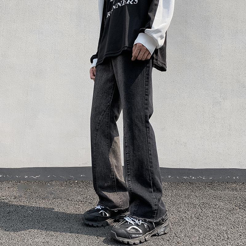 Nordmann American Style Black Jeans For Men With Distressed Edges, Casual Pants, New Loose Straight-Leg Patchwork_mkmklike.com