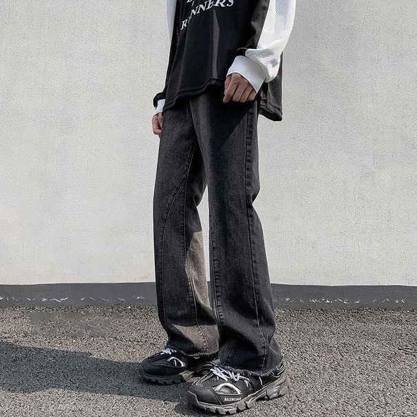 Nordmann American Style Black Jeans For Men With Distressed Edges, Casual Pants, New Loose Straight-Leg Patchwork_mkmklike.com