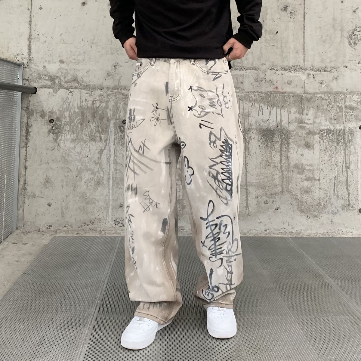 Men's Clothing High Street Ink Splashed Design Jeans For Men Spring And Autumn Trendy Casual Straight Pants For Men_mkmklike.com