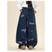 Unisex Embroidered Dagger Denim Jeans - Oversized Streetwear Pants With Vintage Wash & Drop Hem For Urban Fashion Lovers_mkmklike.com