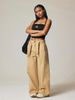 Women's High Waist Straight Leg Jeans - Casual Wide Leg Trousers With Detachable Belt In Khaki & Long_mkmklike.com