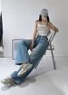 Women's High Waist Rhinestone Embellished Flared Jeans - Trendy Wide Leg Floor-Length Denim Pants For Glamorous Street Style_mkmklike.com