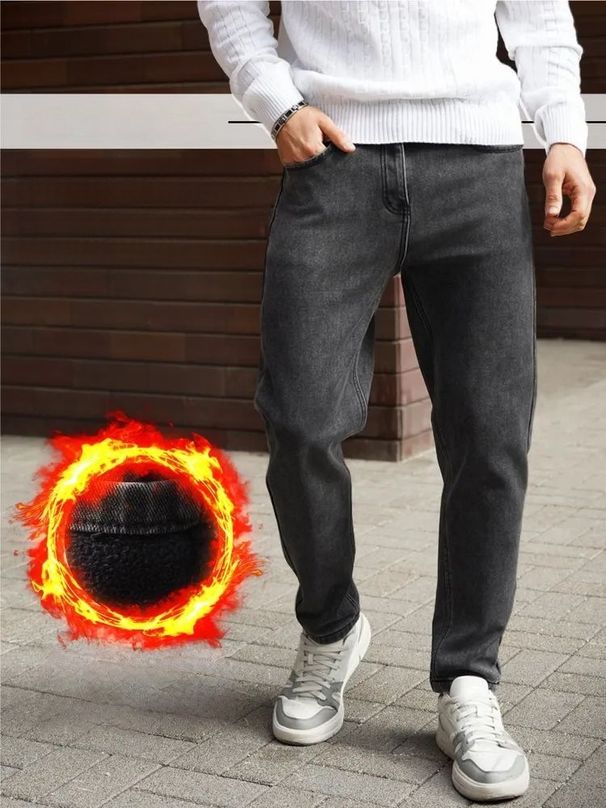 Men's Clothing Men's Slim Straight Leg Jeans Fleece Lined Warm Cold Proof Long Pants Winter Denim For Formal & Casual_mkmklike.com