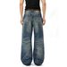 Men's Vintage Washed Distressed Patchwork Denim Jeans - Straight Leg Relaxed Fit With Ripped Details & Cat Whiskers (Blue, S-3xl)_mkmklike.com