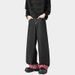 American Retro Washed Denim Jeans For Men, 2025 Summer New Style, Cuffed Plaid Patchwork, Loose Straight Casual Pants_mkmklike.com