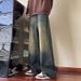 "Men's Distressed Wash Wide Leg Jeans – Vintage-Inspired Relaxed Fit Denim Pants With Raw Hem (90s Retro Style, High Waist Comfort"_mkmklike.com