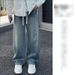 Retro Blue Men's 3D Bamboo Joint Jeans Loose Fit Straight Leg Denim Casual Pants mid Waist Long Cotton Spring Wear_mkmklike.com