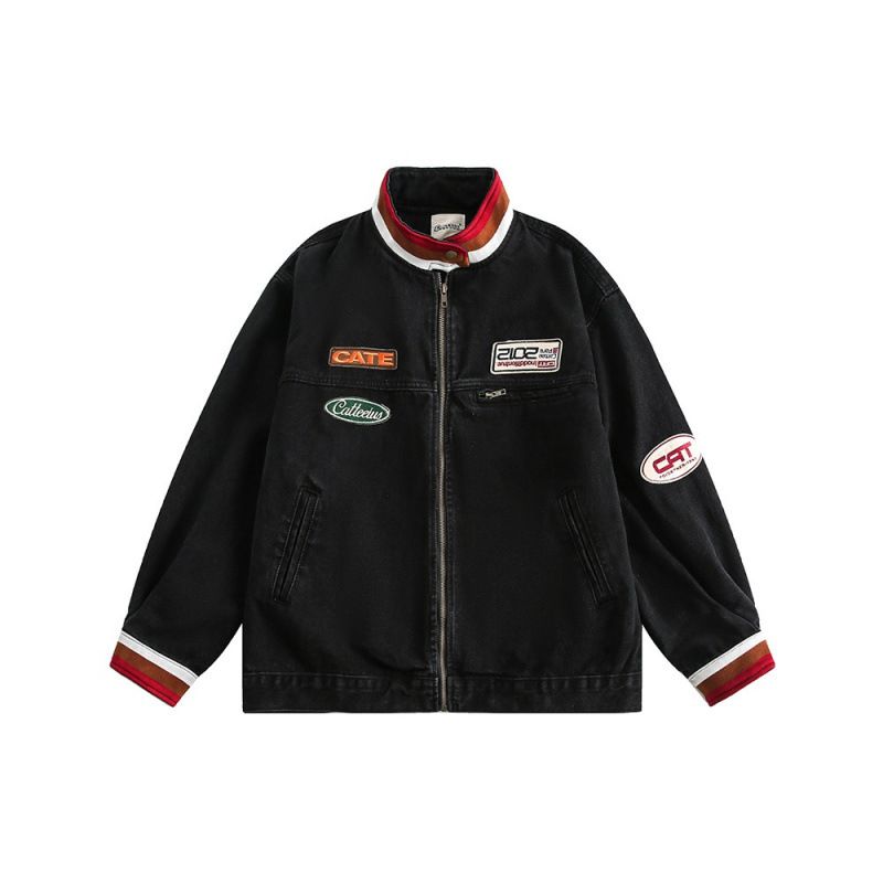 Stand Up Collar Denim Jacket Men's Retro High Street Niche Motorcycle Jacket Top_mkmklike.com