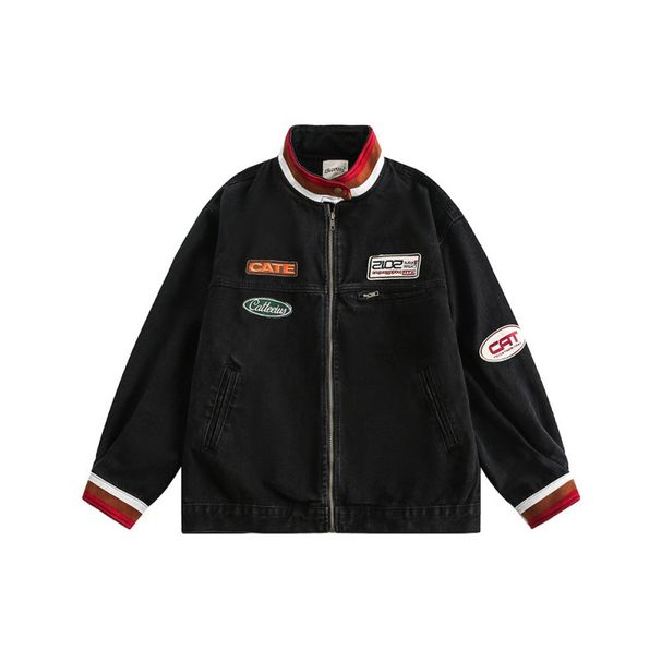 Stand Up Collar Denim Jacket Men's Retro High Street Niche Motorcycle Jacket Top_mkmklike.com