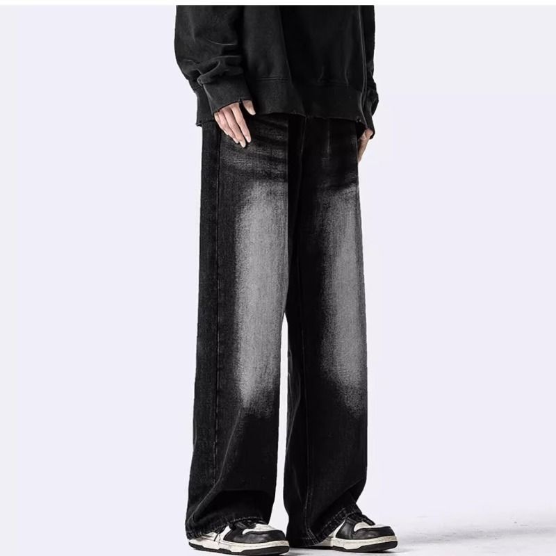 Men's Clothing Loose Dark Blue Straight Pants Washed Old Wide Leg Trousers Trend_mkmklike.com