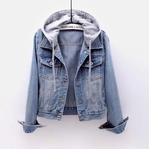 Women's Denim Jacket With Hood Oversized Casual Coat Long Sleeve Spring/Fall Outerwear Comfortable Stretch Fit For Students Work ( Light/Deep Blue)_mkmklike.com