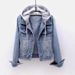 Women's Denim Jacket With Hood Oversized Casual Coat Long Sleeve Spring/Fall Outerwear Comfortable Stretch Fit For Students Work ( Light/Deep Blue)_mkmklike.com