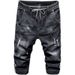 Men's Japanese Vintage Distressed Denim Shorts – Relaxed Fit Mid-Length Cargo Shorts With Elastic Waist (M-3XL, Black/Blue/White)_mkmklike.com