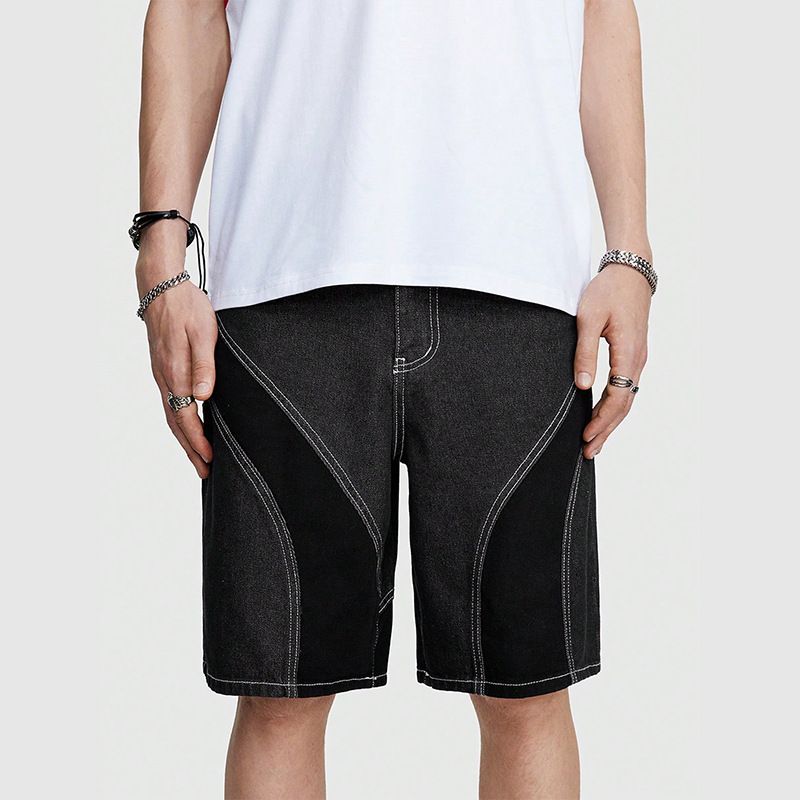 Men's Clothing New Men's Denim Versatile Casual Shorts Large Size Loose Stitching Personality High End Denim Shorts Manufacturers_mkmklike.com