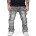 Spring Autumn 2025 Fashion European-Amecian Style Straight Type Cargo Jeans Men's Cotton Elastic Iaminated Micro Flared Denim Pants S-2XL_mkmklike.com