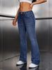 Women's Clothing Simple Blue Slim Fit Versatile Stretchy Blue Jeans High Waist Flare Leg Bootcut Denim Pants Comfortable Slim Fit Casual Trousers_mkmklike.com