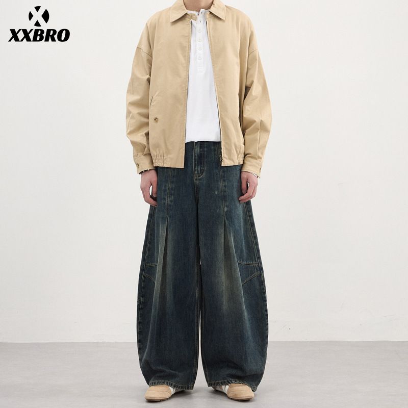 Men's Clothing High Street Trendy Curved Blade Wide Leg Cargo Pants Patchwork American Brand Jeans Vintage Washed Denim Pants For Cleanfit Style_mkmklike.com